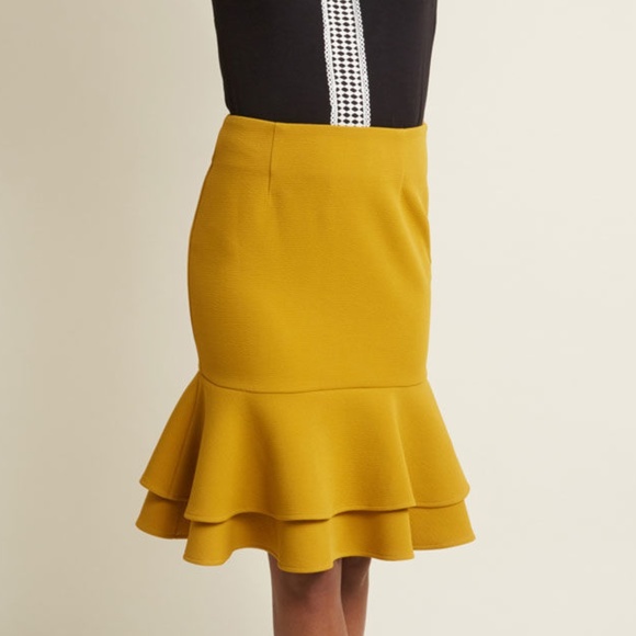 iered Ruffle Pencil Skirt in Marigold in L - Picture 1 of 5